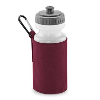 burgundy water bottle and holder