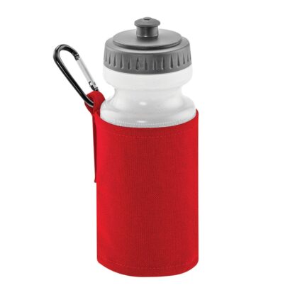 red water bottle and holder