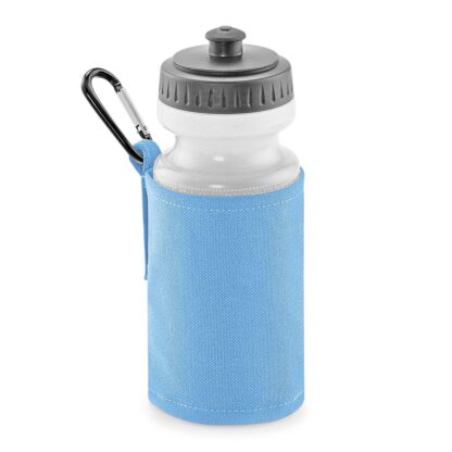 sky blue water bottle and holder