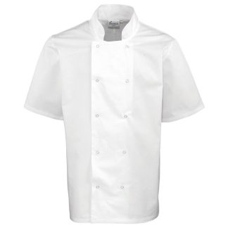 Studded front short sleeve chef's jacket